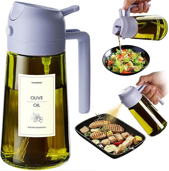 TrendPlain - Original 16oz/470ml Olive Oil Dispenser Bottle for Kitchen Gadgets and Air Fryer Accessories - Olive Oil Sprayer for Cooking w/Stickers - Lilac
