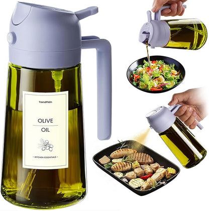 TrendPlain - Original 16oz/470ml Olive Oil Dispenser Bottle for Kitchen Gadgets and Air Fryer Accessories - Olive Oil Sprayer for Cooking w/Stickers - Lilac