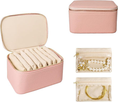 Travel Jewelry Case, Portable Jewelry Box with 6 Jewelry Bags,Travel Gift for Women Teen Girls (Pink 8 Pcs)