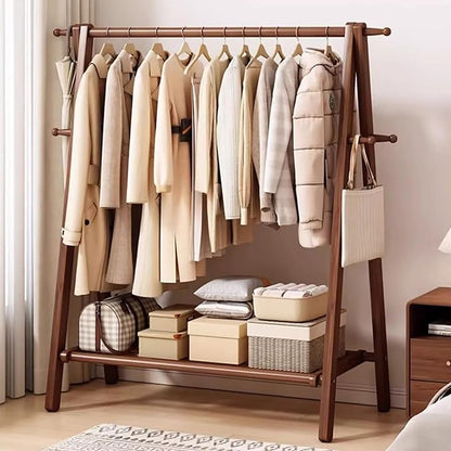 AETVRNI Wood Clothing Rack Coat Rack,Large Foldable Hanging Clothes,Stand Garment Rack with Storage Shelf,Clothing Storage,Home Organization,Natural Beech,for Bedroom Small Apartment Guest Room Laundr