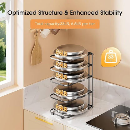 ORDORA Pots and Pans Organizer Rack under Cabinet 13.58" Tall, 5-Tier Pan Organizers inside Cabinet, Space Saving Kitchen Storage Pot Rack for Baking Pan Cast Iron Skillets Cookware - No Assembly