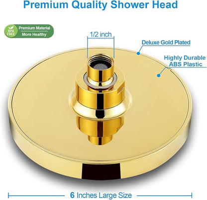 High Pressure Rainfall Shower Head, 6 Inches Luxury Modern Showerhead with Perfect Adjustable Replacement, Removable Restrictor, Easy Installation for Your Bathroom Shower Heads (Deluxe Gold)