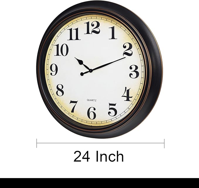 24 Inch Large Wall Clock for Living Room Decor,Silent Vintage Wall Clocks Battery Operated for Living Room Farmhouse Office Gifts(Bronze)