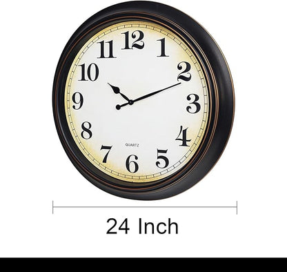 24 Inch Large Wall Clock for Living Room Decor,Silent Vintage Wall Clocks Battery Operated for Living Room Farmhouse Office Gifts(Bronze)