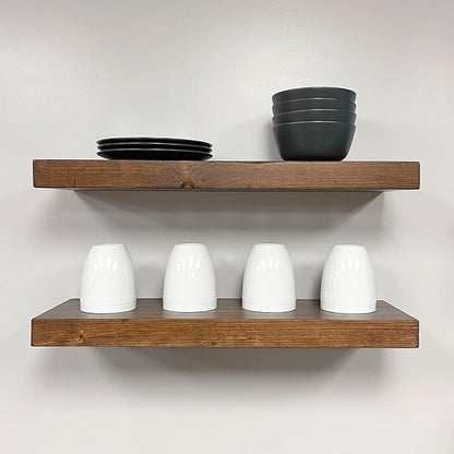 URBANDI, Rustic Floating Shelves, Set of 2, Hidden Bracket, Solid Wood, Heavy Duty, Wall Mounted Shelves, (Provincial, 24Wx6D)
