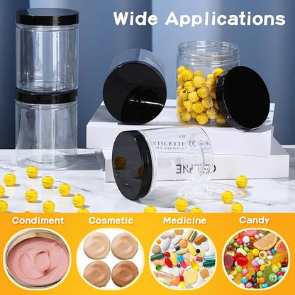 Irenare 24 Pcs 16 oz Plastic Jars with Lids Clear Plastic Containers Wide Mouth Food Mason Jars Airtight Storage Containers for Cake, Dried Fruit, Honey, Nuts, Carft, Scrub Cream(Black Lids)