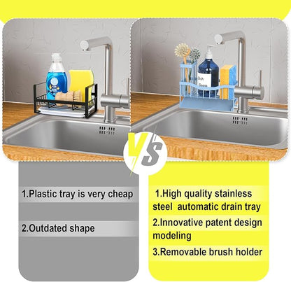 Fssvcd Maifan Sink Caddy Sponge Holder for Kitchen with Brush Holder and Stainless Steel Self Drain Tray, Rustproof Kitchen Sink Organizer for Sponge, Soap Dispenser Storage Accessories
