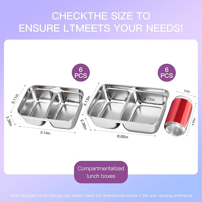 12-Piece Stainless Steel Snack Containers Reusable, Grab and Go 2 Compartment Food Storage Containers with Leakproof Lids for Travel and Outdoor Camping School Lunch Prep Dishwasher Safe