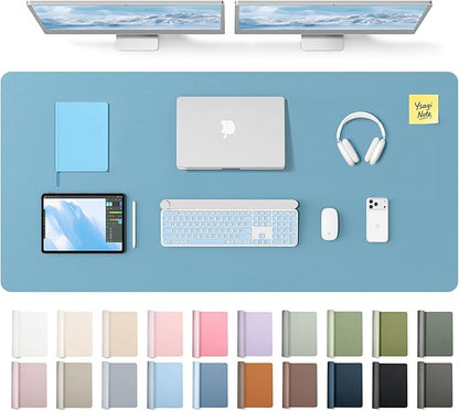 YSAGi Leather Desk Pad Protector, Office Desk Mat, Large Mouse Pad, Non-Slip PU Leather Desk Blotter, Laptop Desk Pad, Waterproof Desk Writing Pad for Office and Home (Sea Blue,55" x 24")