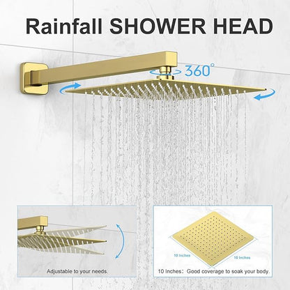 Shower Head Combo, Shower Heads with Handheld Spray Shower Faucet Set with 10 Inch Rainfall Gold Shower Head High Pressure Wall Mounted for Bathroom (Gold)-new