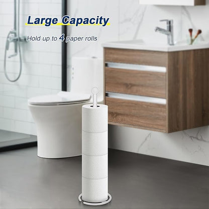NearMoon Bath Toilet Paper Holder Stand, Freestanding Tissue Paper Storage with Reserve, Space Toilet 4 Rolls Holder for Bathroom/Kitchen Countertop-All Metal (2 Pack, White)