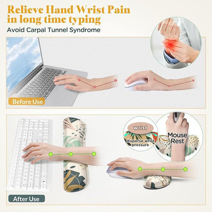 Gimars Enlarge Silky and Superfine Fabric Gel Memory Foam Keyboard Wrist Rest Set, Ergonomic Keyboard Mouse Wrist Support for Typing Pain Relief, Comfort for Office, Gaming, Computer-Morandi Blue