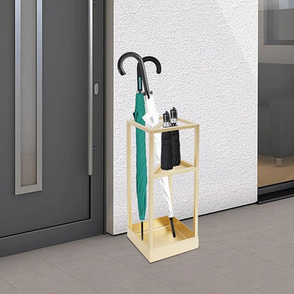 Umbrella Rack for Entryway, Modern Metal 20.87in Tall Freestanding Umbrella Holder with Built-in Shelf, Compact Storage for Long&Short Stick Rain Umbrellas and Walking Canes (Golden)