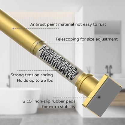 UIOSANRT Gold Shower Curtain Rod 35-66 Inches Non-Slip Shower Rod Tension Mounted No Drill , Adjustable Tension Curtain Rod for Windows Bathroom