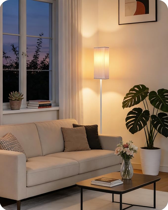 64.2” Dimmable Floor Lamp for Living Room with Remote and Foot Switch, Corner Floor Lamp for Bedroom, Includes 10W A19 Bulb, Modern Standing Tall Lamp, ETL Listed, White WCW17LD05