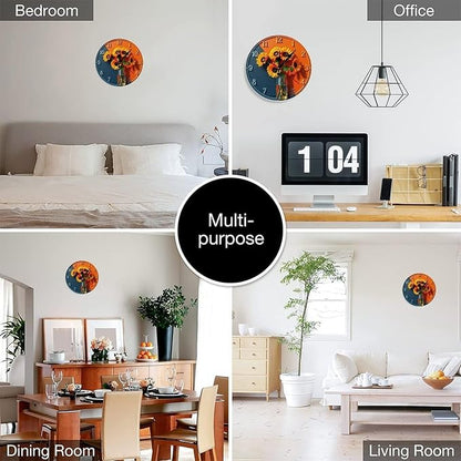 Wall Clock， Sunflower Modern Non Ticking Wall Clocks Battery Operated， Orange and Blue Wooden Wall Clocks for Kitchen， Living Room， Bedroom， Office， Bathroom Decorative 25 * 25cm