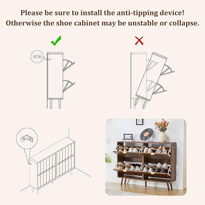 ORRD Shoe Storage Cabinet for Entryway with 4 Flip Drawers, Freestanding Narrow Wood Shoe Cabinet with Wave Panel, Hidden Shoe Organizer for Foyer, Hallway (Walnut)