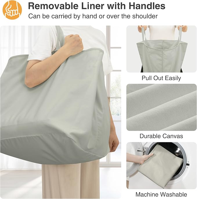 STO STO Rolling Laundry Hamper with Lockable Wheels, 29-Gallon (110L) Laundry Cart with Removable Canvas Bag, 2-Tier Clothes Basket Hamper with Shelf for Closet, Bedroom, Bathroom, Laundry Room, Gray