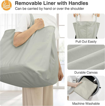 STO STO Rolling Laundry Hamper with Lockable Wheels, 29-Gallon (110L) Laundry Cart with Removable Canvas Bag, 2-Tier Clothes Basket Hamper with Shelf for Closet, Bedroom, Bathroom, Laundry Room, Gray