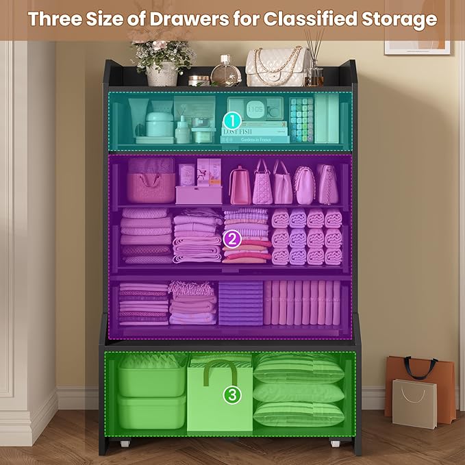 ADORNEVE 5 Drawer Dresser for Bedroom,Tall Black Chest of Drawers,Large Modern Vertical Dresser for Living Room,Hallway, Closet