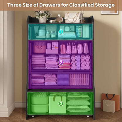 ADORNEVE 5 Drawer Dresser for Bedroom,Tall Black Chest of Drawers,Large Modern Vertical Dresser for Living Room,Hallway, Closet