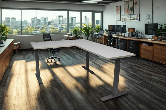 Lift It, Electric Sit Stand/Height Adjustable 72"x24" L-Shape Desk and 48"x24" Return for Office or Home, Dual Motor, 4 Memory/USB Charging LED Control, Grey Strand Top and Black Frame