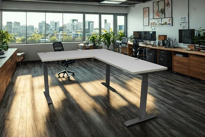 Lift It, Electric Sit Stand/Height Adjustable 72"x24" L-Shape Desk and 48"x24" Return for Office or Home, Dual Motor, 4 Memory/USB Charging LED Control, Grey Strand Top and Black Frame