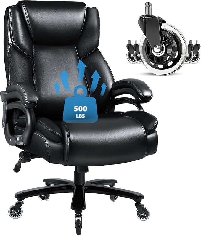 VITESSE 500lbs Heavy Duty Office Chair for Low Back Pain Relief, Big and Tall Office Chair with Ergonomic Lumbar Support, High Back Executive Chair with Quiet Rubber Wheel