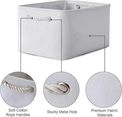 TheWarmHome Storage Basket for Gifts Empty - Large 3 Pack 15.7x11.8x8.2 inch Storage Basket for Organizing with Handles, Canves Storage Bins for Organizer Closet Toy Cubes Gift (White)