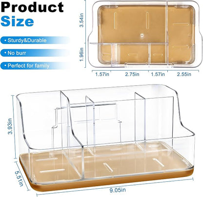 Gold Vanity Bathroom Countertop Storage Rack Lipstick & Makeup Brush Organizer Skincare Storage Box for Vanity Ideal for Bathroom, Living Room, and Kitchen Organization