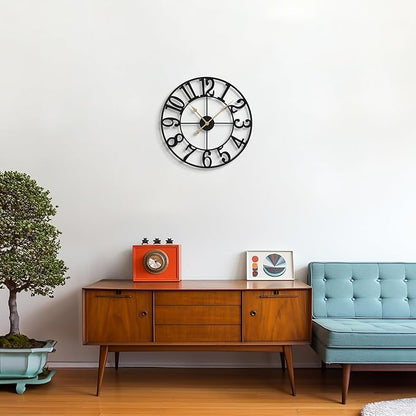 LEIKE Large Wall Clocks,Silent,Non Ticking,Battery Operated Small Vintage Round Modern Metal Wall Clock for Living Room, Bedroom,Kitchen,Farmhouse,Office Decor-13.5 Inch(Black-Arabic Number)
