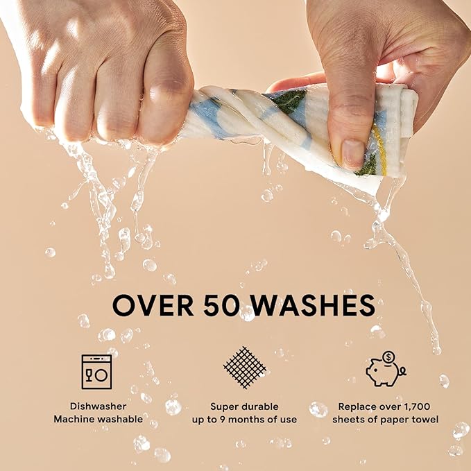 RECYCO Swedish Dishcloths for Kitchen | 5 Pack Daisy Dreams Washable Dish Rags | Cellulose Reusable Cleaning Paper Towels | Absorbent Counter Dish Cloth Sponge Kitchen Wipes, 8" L x 7" W