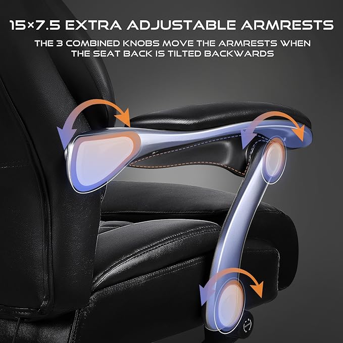 VITESSE Big and Tall Office Chair with Footrest and Lifting Headrest,Leather Chair for Heavy People,Executive Office Chair,Adjustable Lumber Support 600LBS
