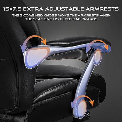 VITESSE Big and Tall Office Chair with Footrest and Lifting Headrest,Leather Chair for Heavy People,Executive Office Chair,Adjustable Lumber Support 600LBS