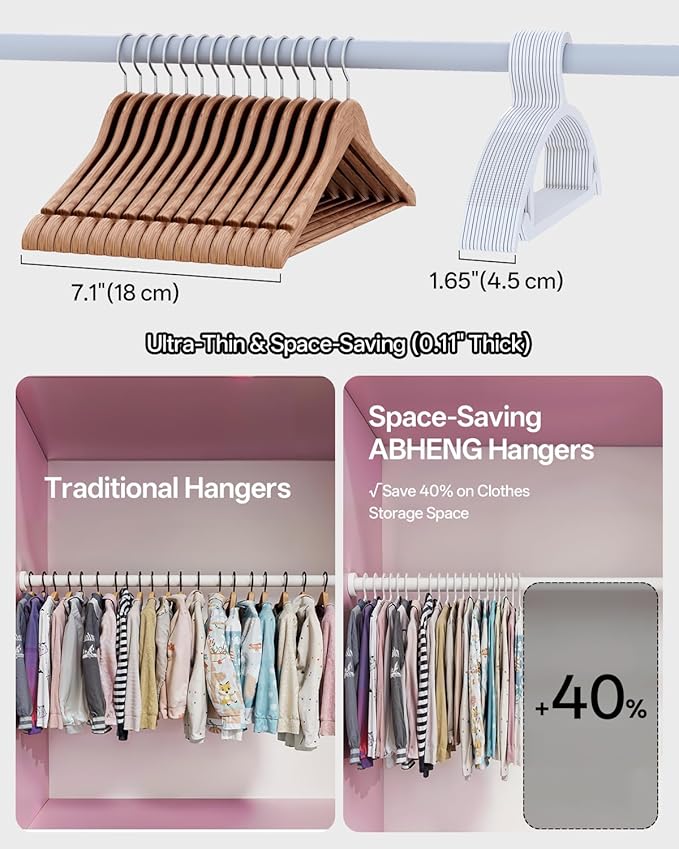 60 Pack Kids Hangers, Non-Slip & Sturdy Coat Hangers, Ultra-Thin Plastic Suit Hangers for 7-12 Years Old, Dry & Wet Dual-Use Multi-Scenario Storage, Holds Up to 11 LB, 14" W, White, UAPY0960W
