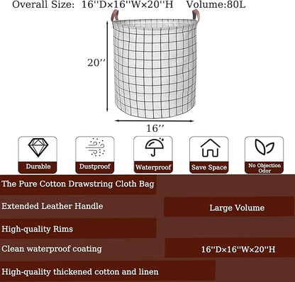 Waterproof Laundry Hamper Collapsible Laundry Basket Leather Handle Laundry Bag Large Clothes Storage Toy Organization for Bathroom Bedroom Laundryroom College Dorms (Laundry Basket-003)