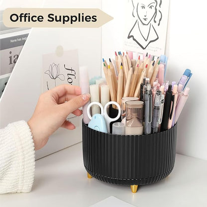 SKYDUE 2 Pack Pen Holder, 360 Degree Rotating Pencil Holder for Desk Organizer, Rotating Desktop Pen Organizer with 5 Slots, Office Supplies, Pencil Cup for Office, School, Home