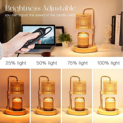 Candeldo Candle Warmer Lamp with Timer: Gold Candle Warming Lamp Height Adjustable Wax Melt Warmer Dimmable Modern Farmhouse New Home Bedroom Decor Mothers Day Housewarming Gift for Women