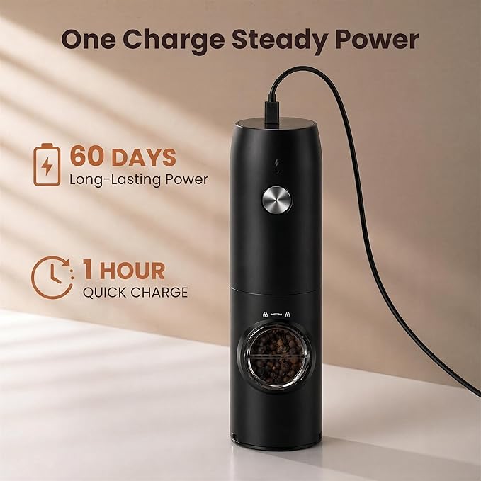 Electric Salt and Pepper Grinder Set, Rechargeable Automatic Salt and Pepper Shakers, Adjustable Coarseness Pepper Grinder with Led, Kitchen Appliances Gifts for Mom