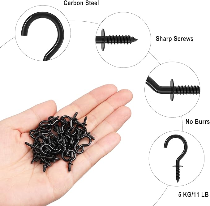 RELBRO 1/2 Inch Small Screw Hooks, Mini Metal Twist in Hooks, Black, 100 Pcs