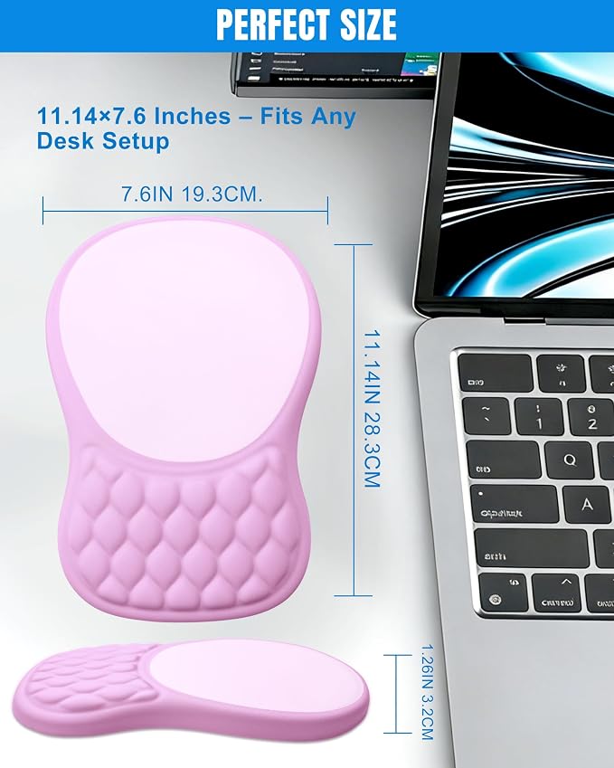 Ergonomic Mouse Pad with Wrist Rest, Slope Design Memory Foam Support, Smooth Lycra Surface, Non-Slip PU Base, Comfortable Mouse Mat for Office, Home, Computer Desk