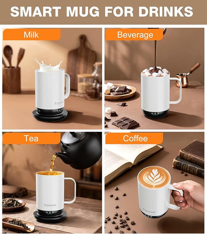 Kepwam Self-Heating Coffee Mug T1, 16oz Rechargeable Heated Coffee Mug, Smart Coffee Warmer Mug with App-Controlled,Advanced Temperature-Controlled Heating Coffee Gifts for Women Men Coffee Lover