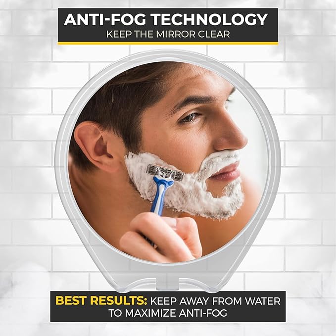 HONEYBULL Fogless Shower Mirror with Suction Mount & Swivel – Anti-Fog Acrylic Bathroom Mirror for Shaving – Built-in Razor Holder, Easy Install, Home Shower Accessory (Chrome)
