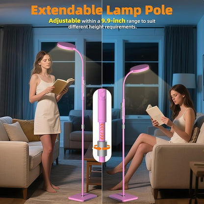 Floor Lamp, Adjustable Height Floor Lamps for Living Room Bedroom, 120 LED Super Bright Standing Lamp Remote Control Dimmable Gooseneck Tall Stand Reading Lamp for Office Craft, Pink