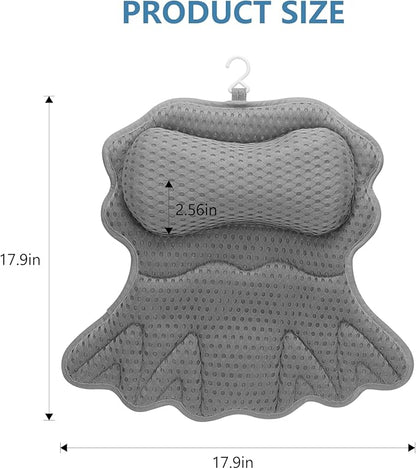 SetSail Bath Pillow, Relaxing Bath Pillows for Tub Neck and Back Support Soft 4D Breathable Air Mesh Ergonomic Bathtub Pillow with 6 Strong Suction Cups and Hook Luxury Bathroom Accessories,Grey