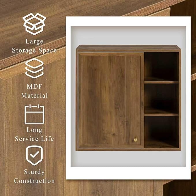 Bathroom Wall Cabinet, Small Wall Cabinet Over Toilet with Door and Adjustable Shelf, Rustic Medicine Cabinet for Kitchen, Garage, Livingroom, Laundry Room (Brown, 1 PCS)