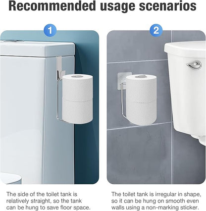 Conworld Toilet Paper Holder for 2 Roll Tissue, Over The Tank Toilet Paper Holder, Stainless Steel Rustproof Toilet Paper Storage Wall Mount, for Rv, Bathroom Storage and Organization, Silver, 1 Pack