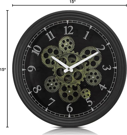CLXEAST 15 Inch Real Moving Gear Wall Clock, Vintage Industrial Steampunk Metal Wall Clocks for Living Room Decor,Kitchen, Home Office,House Warming Gifts New Home