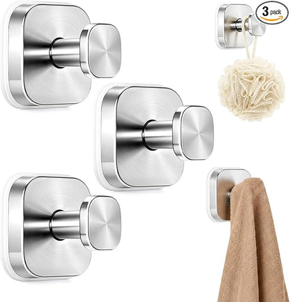 3 PCS Bathroom Hooks for Towels, Suction Cup Hooks for Shower, Door Hooks for Hanging Robe Loofah Removable Wall Hooks for Kitchen Glass Window Silver