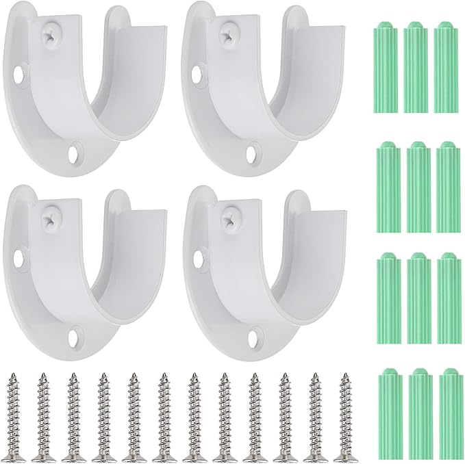 OwnMy 4 Packs Closet Rod End Supports Brackets 1-1/2" Diameter, U Shaped Stainless Steel Closet Pole Sockets Flange Rod Holder for Closet Wardrobe Shower Curtain (White)